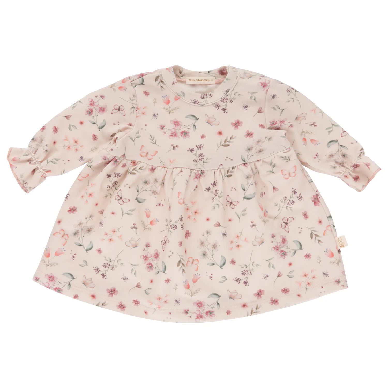 zacht roze gebloemd baby jurkje
