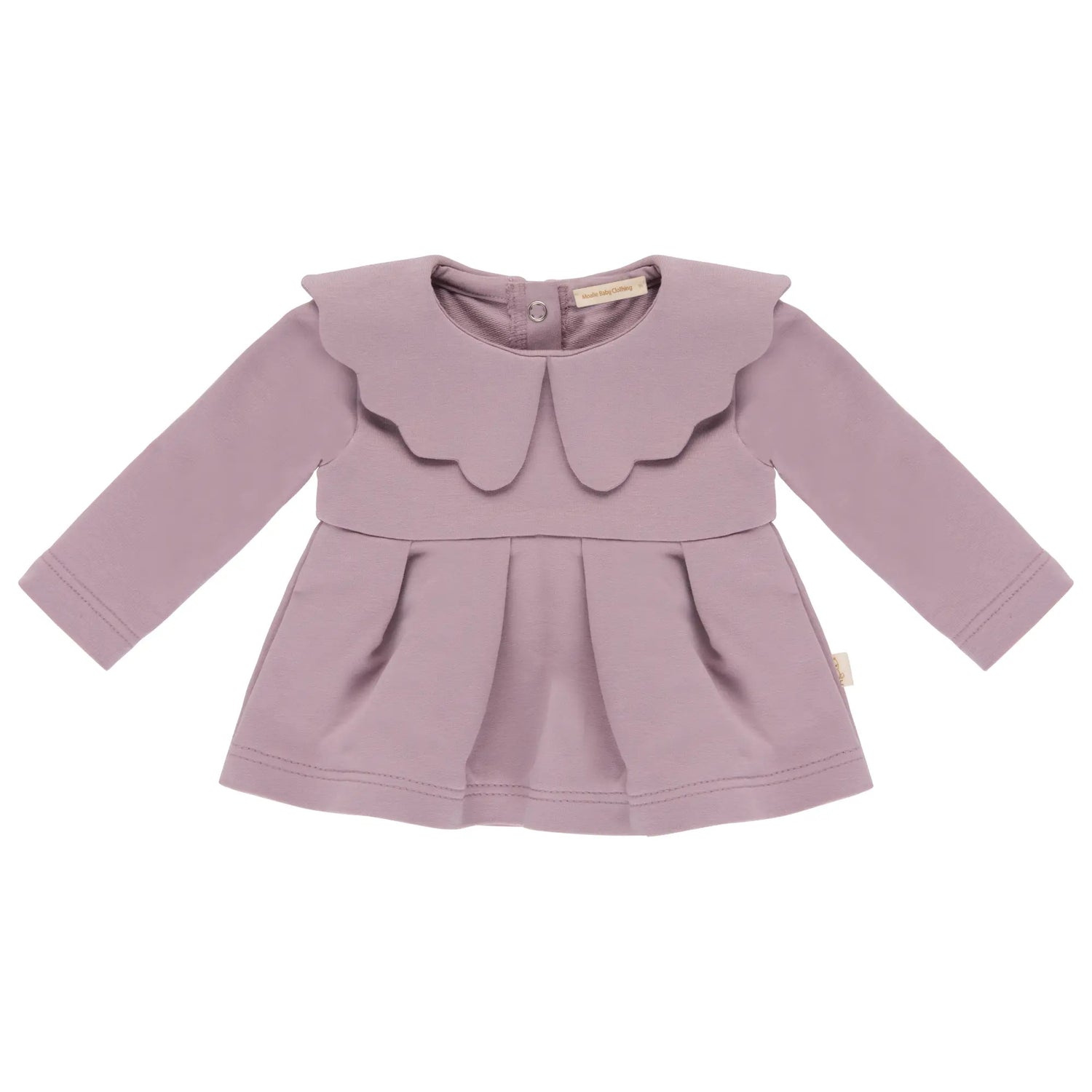 handgemaakt tuniekje met scallop kraag in zachte lila kleur