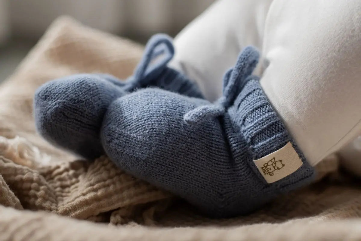 Merino wollen baby slofjes Denim - Moalie