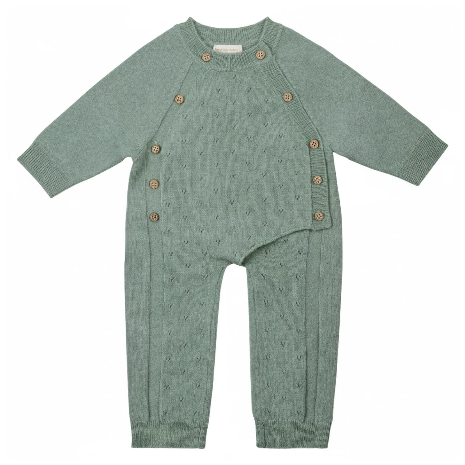 sage groene wollen boxpakje met pointelle design