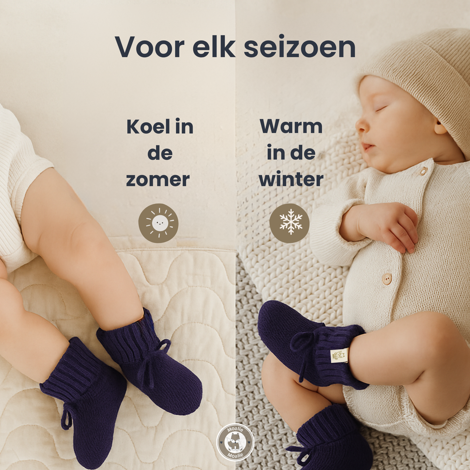 Merinowollen babyslofjes Navy – zacht, stijlvol & comfortabel blauw