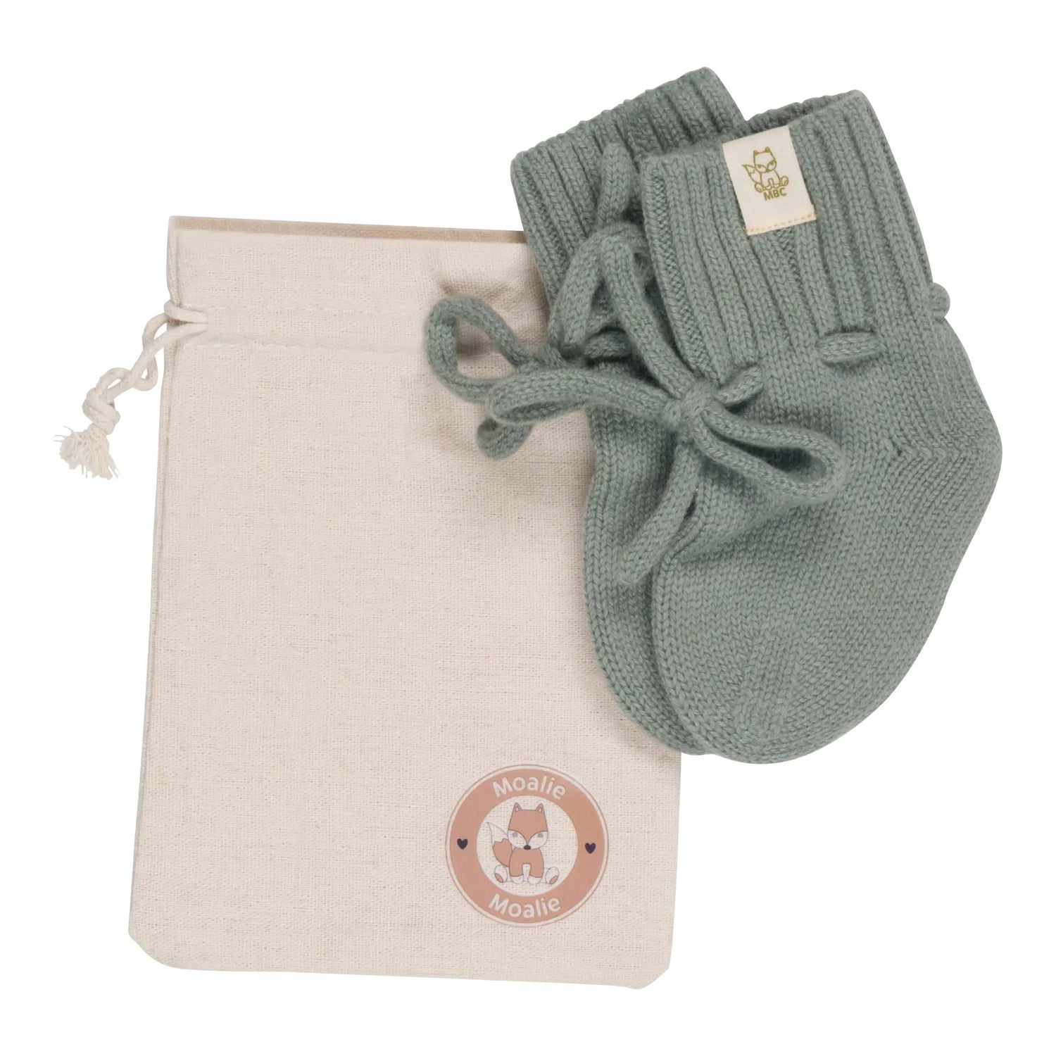 Merino/Cashmere babyslofjes Sage Groen
