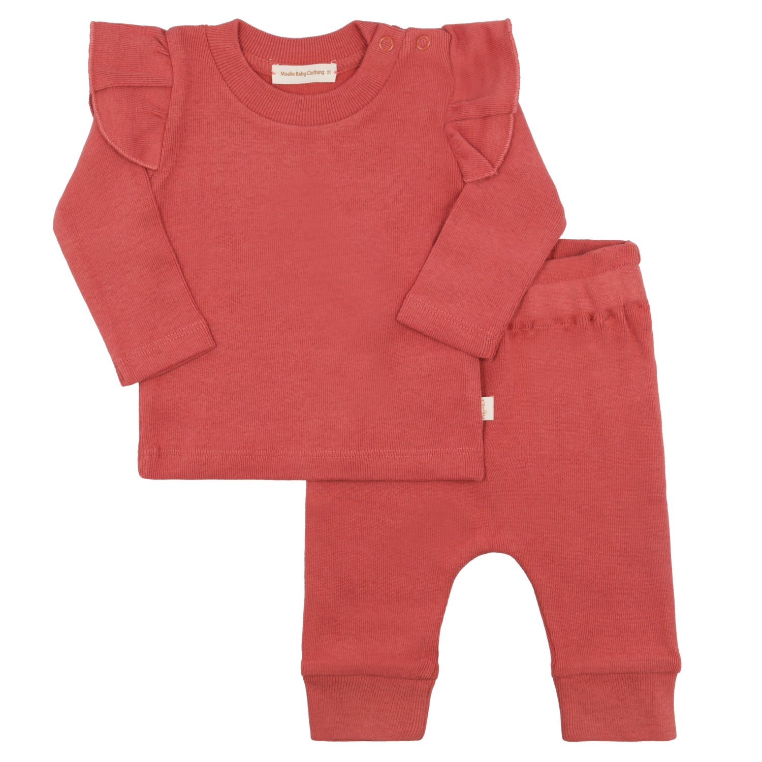 2 delig baby en peuter pakje van biologisch katoen in terra cotta kleur