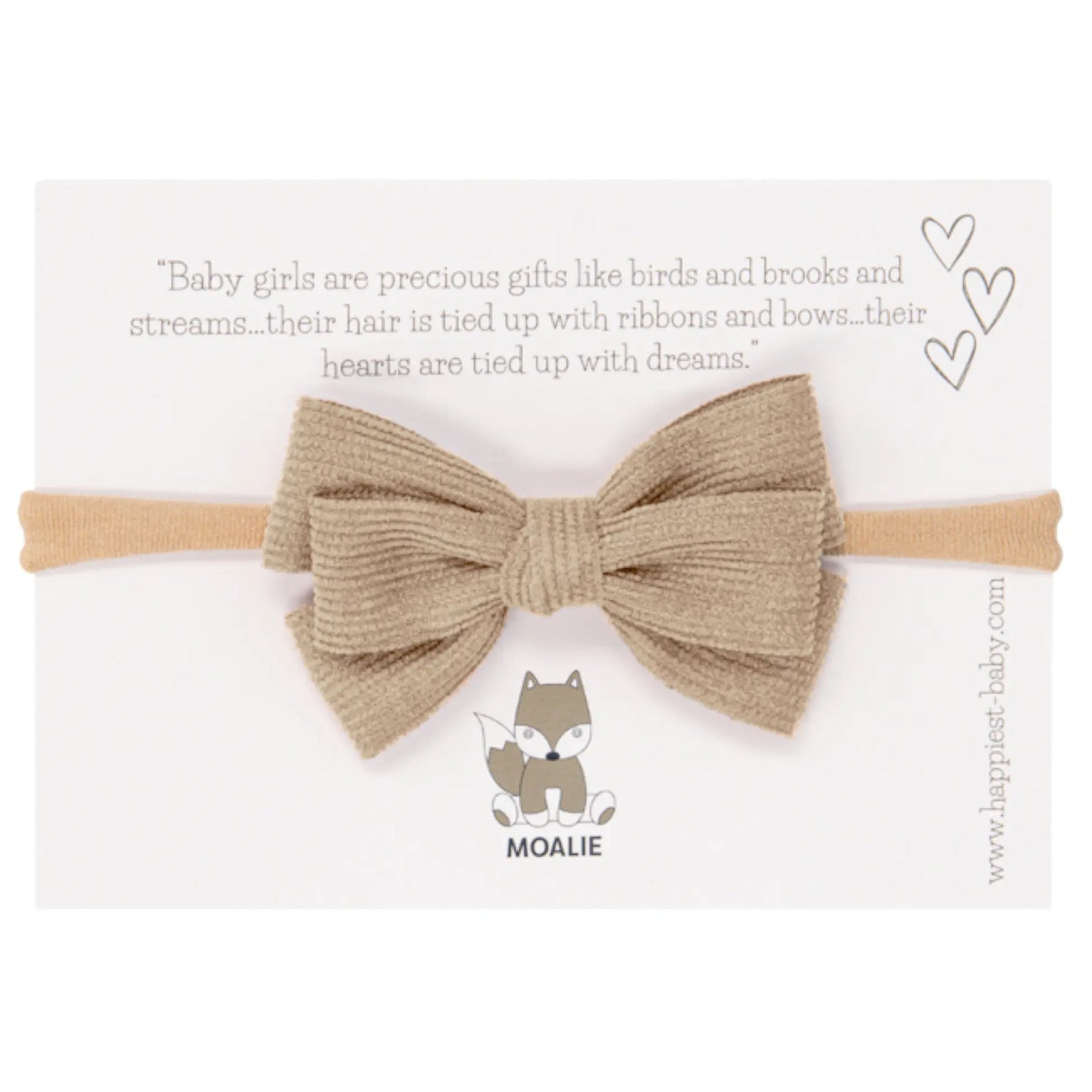 Beige kleurige haarband Charlie Bow met strikje van rib stof