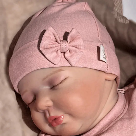 Baby Knopfmütze Schleife Misty Rose - Moalie