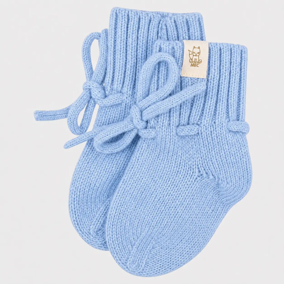 Licht blauwe baby slofjes van merinowol en cashmere 