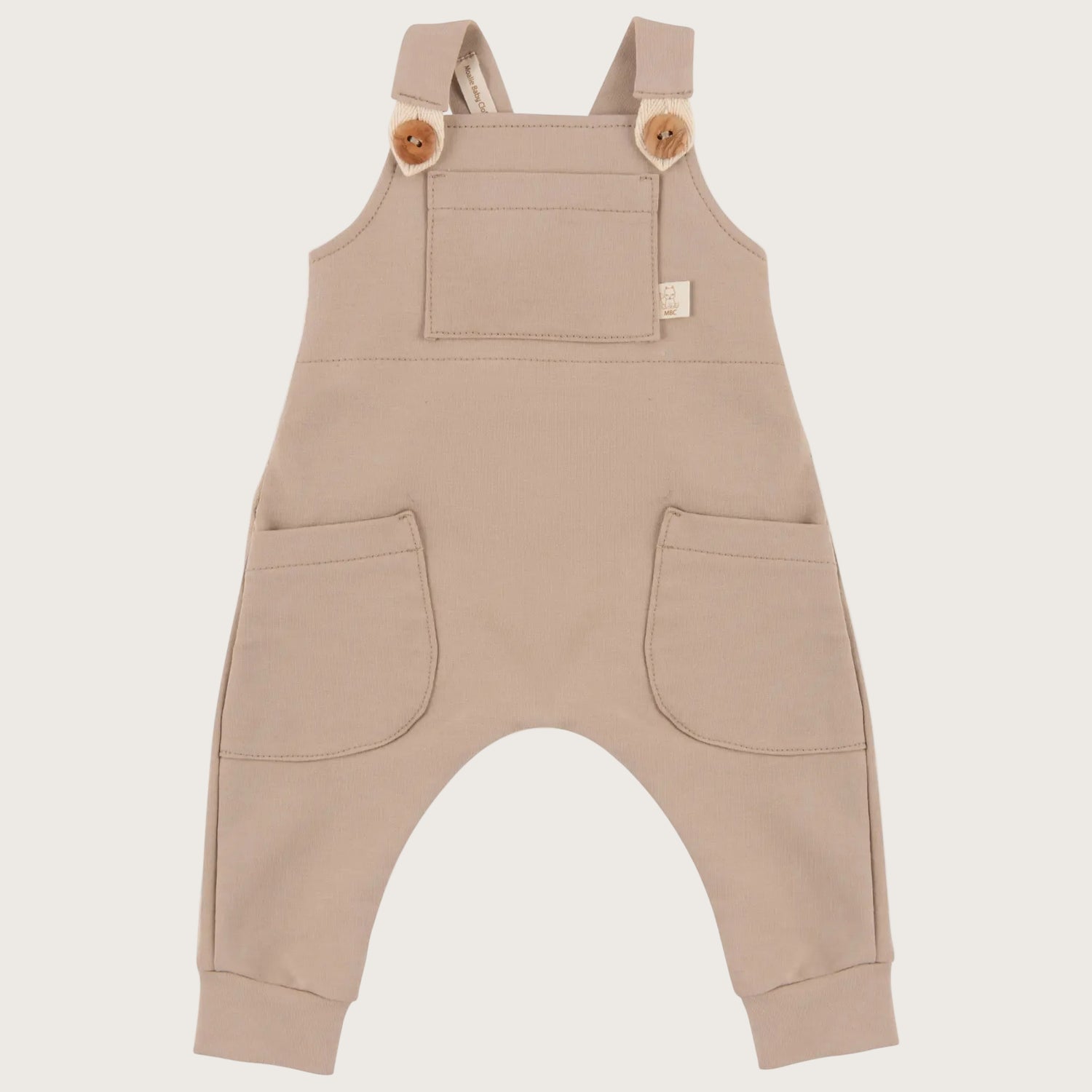 Baby tuinbroek/ salopette in zandkleur 