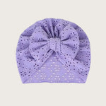 Baby turban muts broderie katoen met strik in lila — Moalie