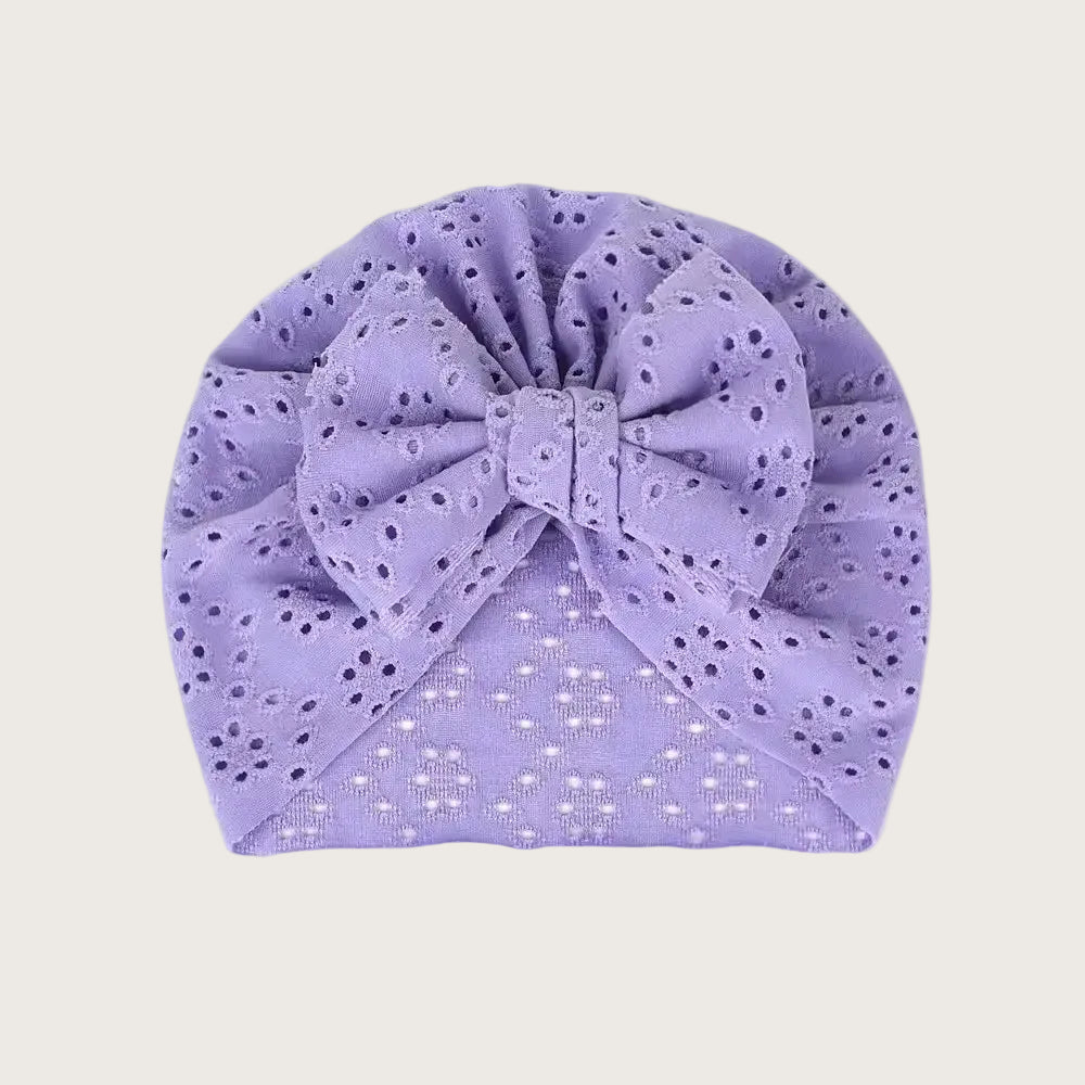 Baby turban muts broderie katoen met strik in lila — Moalie