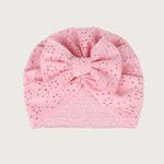 Baby turban muts broderie katoen met strik in roze — Moalie