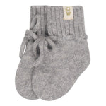 Babyslofjes merinowol en cashmere Stone grey  Grijs. Met koordje en Moalie logo