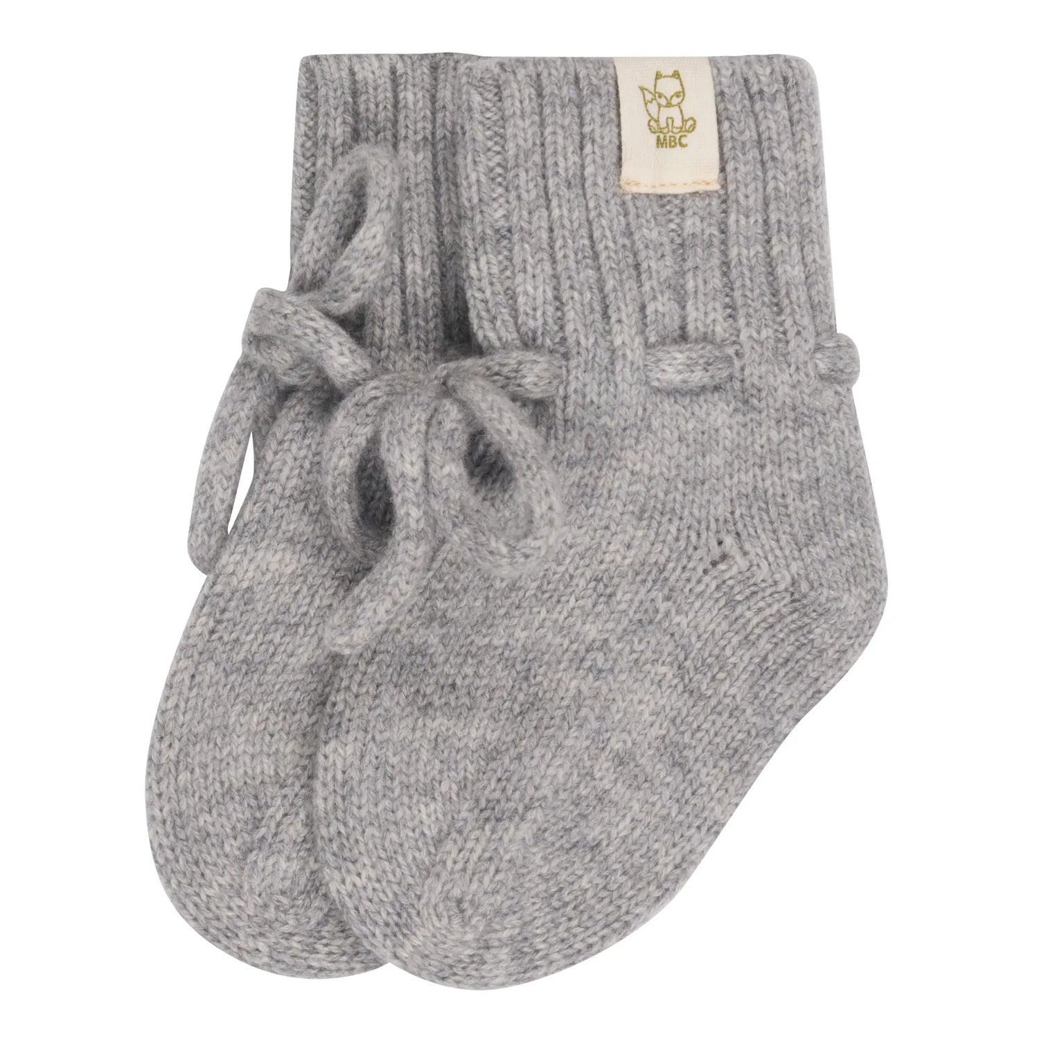 Babyslofjes merinowol en cashmere Stone grey  Grijs. Met koordje en Moalie logo