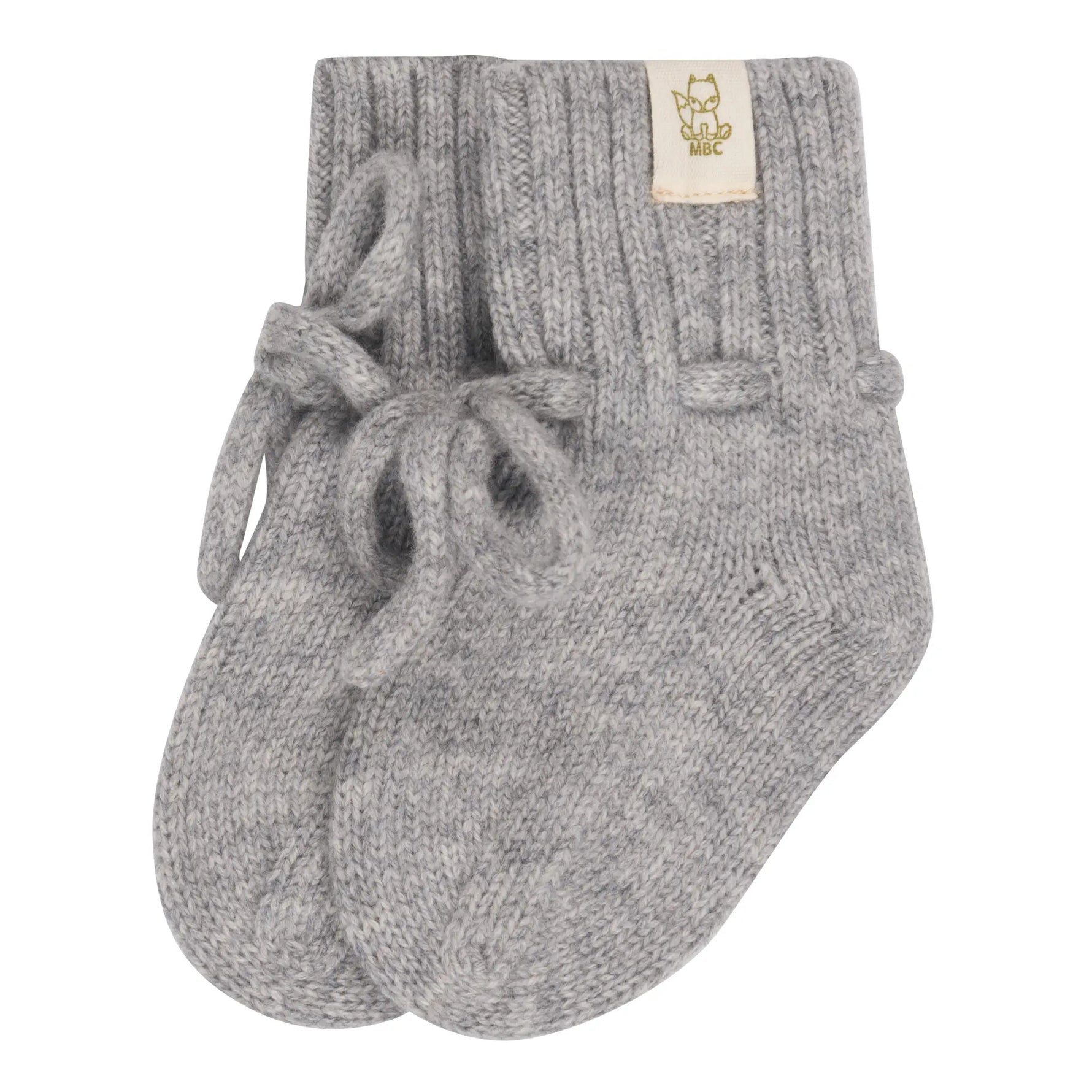 Babyslofjes merinowol en cashmere Stone grey  Grijs. Met koordje en Moalie logo
