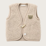wollen bodywarmer voor baby en peuter met beer applicatie