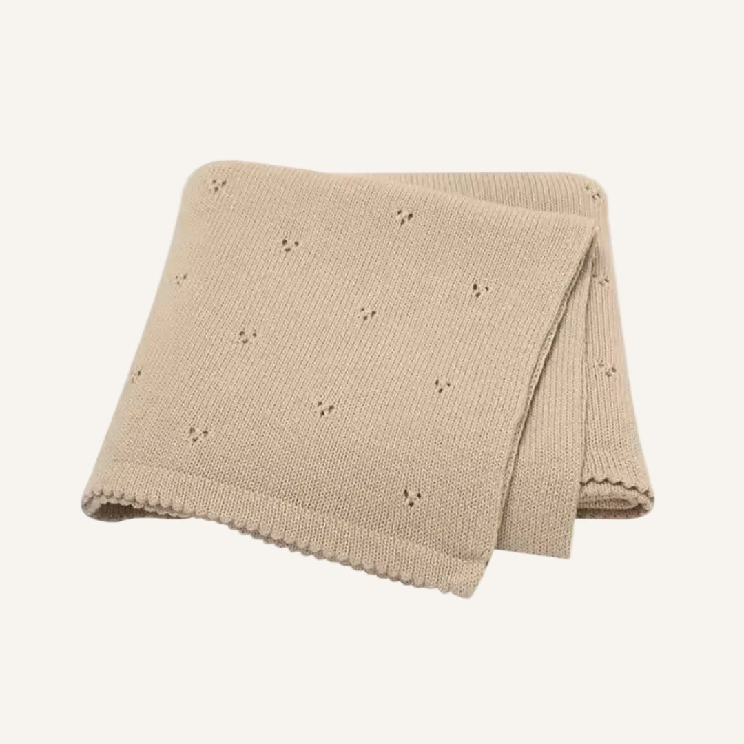 Katoenen pointelle babydeken beige voor wieg