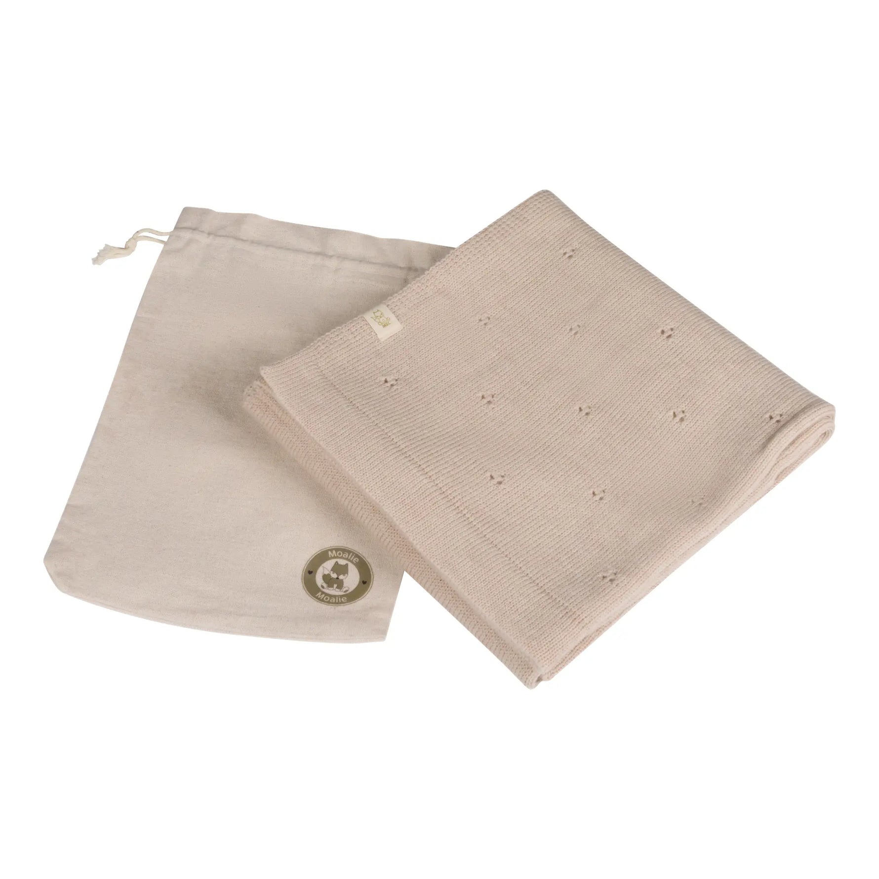 Beige wollen deken met opbergzak 