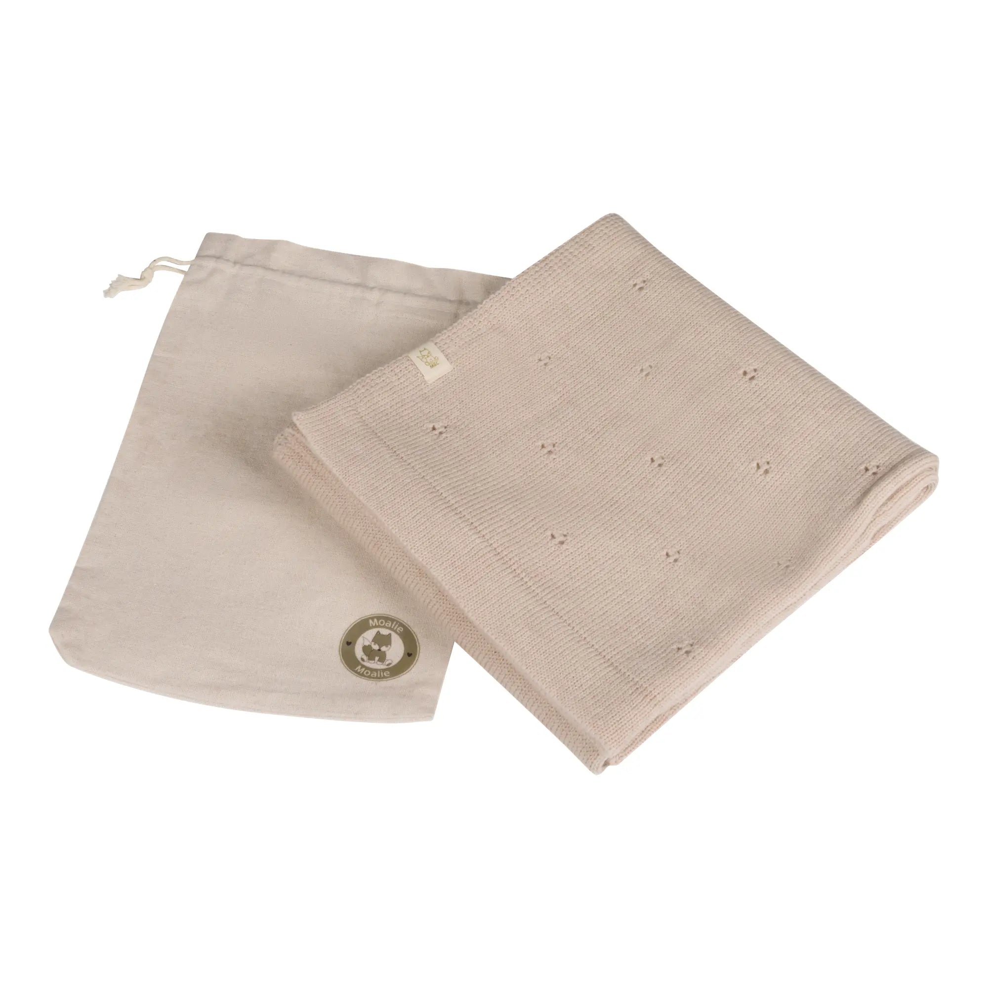 Beige wollen deken met opbergzak 