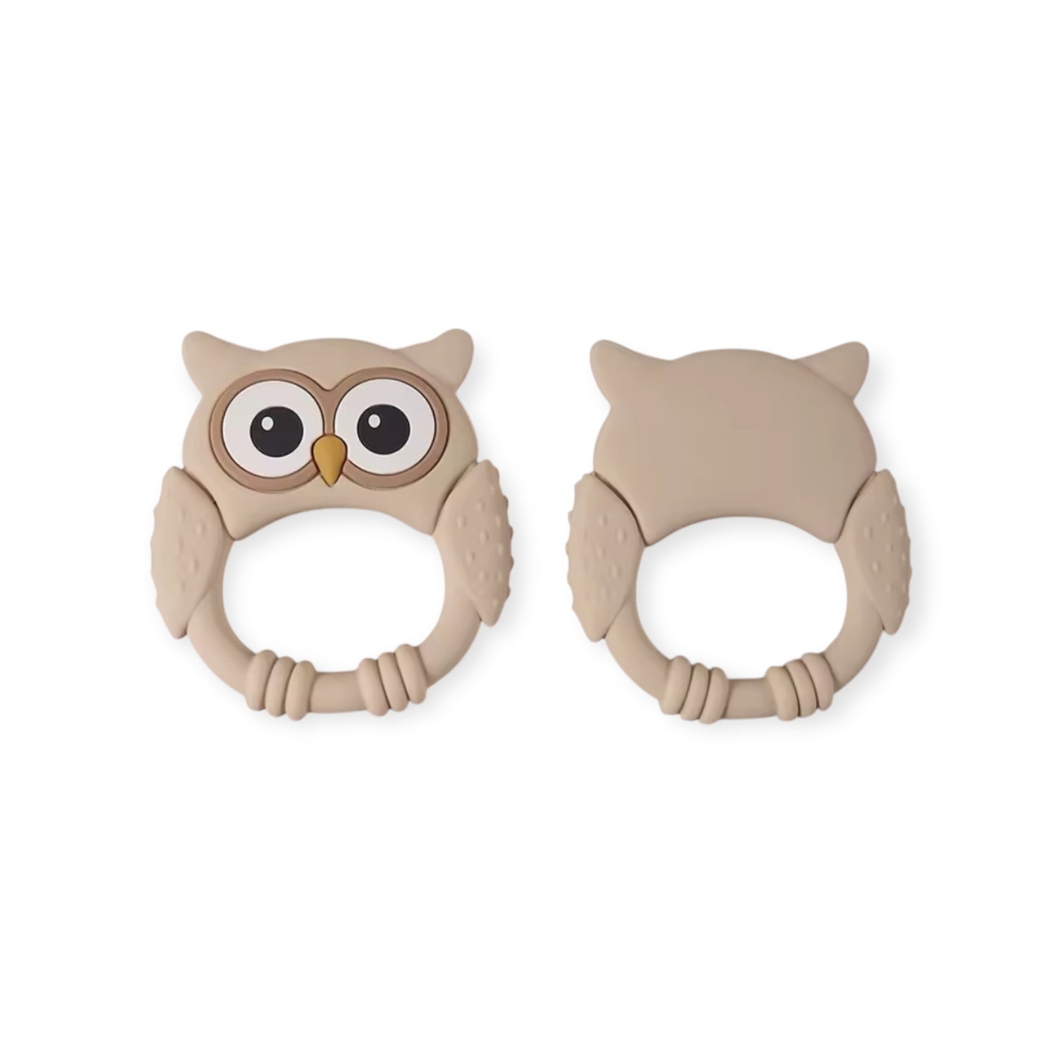 Bijtspeeltje uil in Beige – siliconen bijtring voor baby’s, voor verlichting bij doorkomende tandjes

