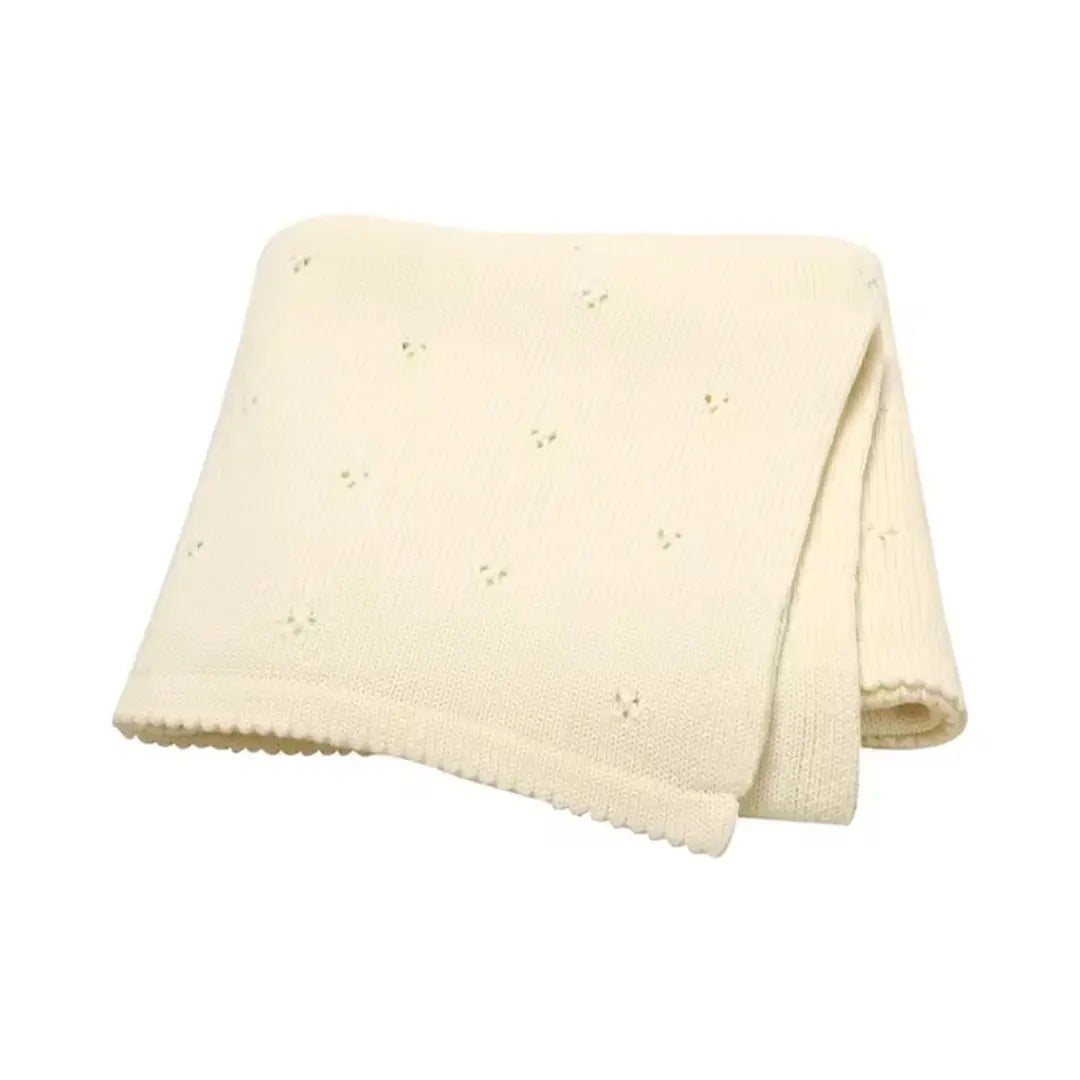 Katoenen pointelle babydeken vanille ecru voor wieg