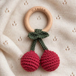 Crochet cherry rattle with engraved name 