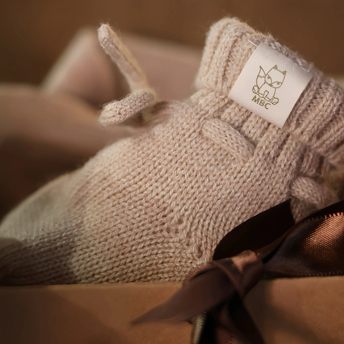 Detail foto merinowollen slofjes beige 