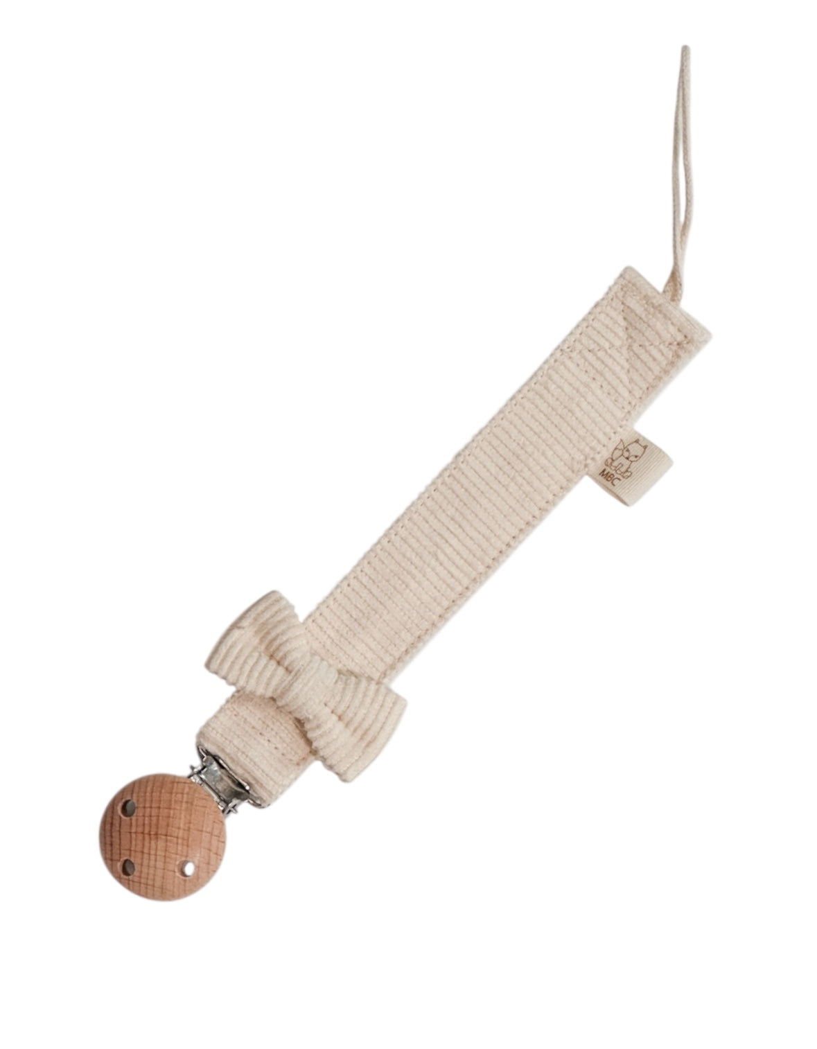Speenkoord van ribstof met strik in ecru kleur 