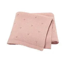 Gestrickte rosa Baumwoll-Wiegedecke - atmungsaktive Babydecke
