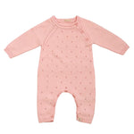 Gebreid boxpakje van roze katoen in pointelle