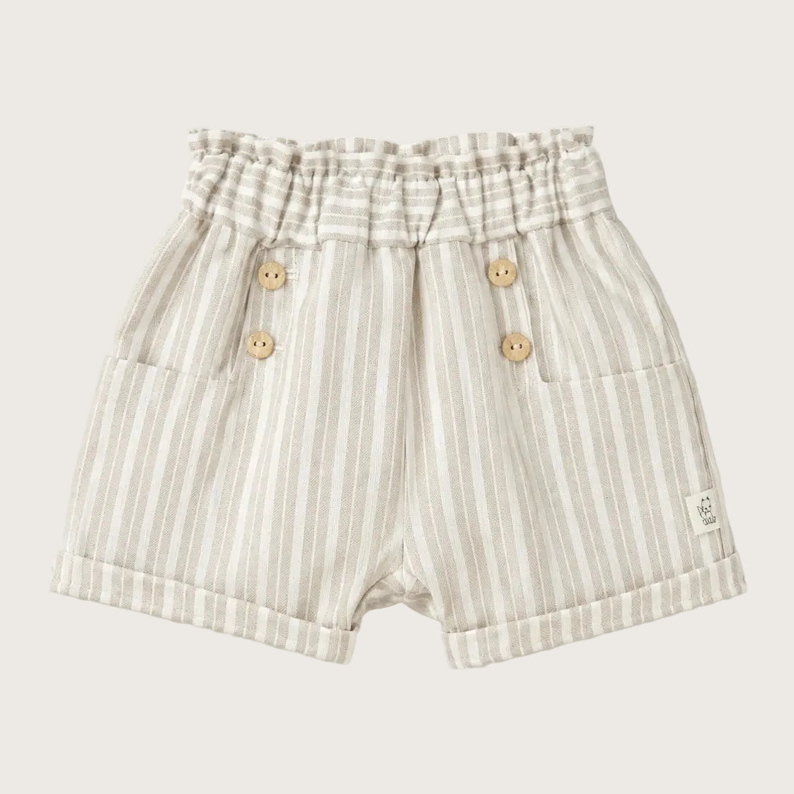 Gestreept linnen baby short met houten knoopjes 