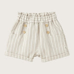 Gestreept linnen baby short met houten knoopjes 