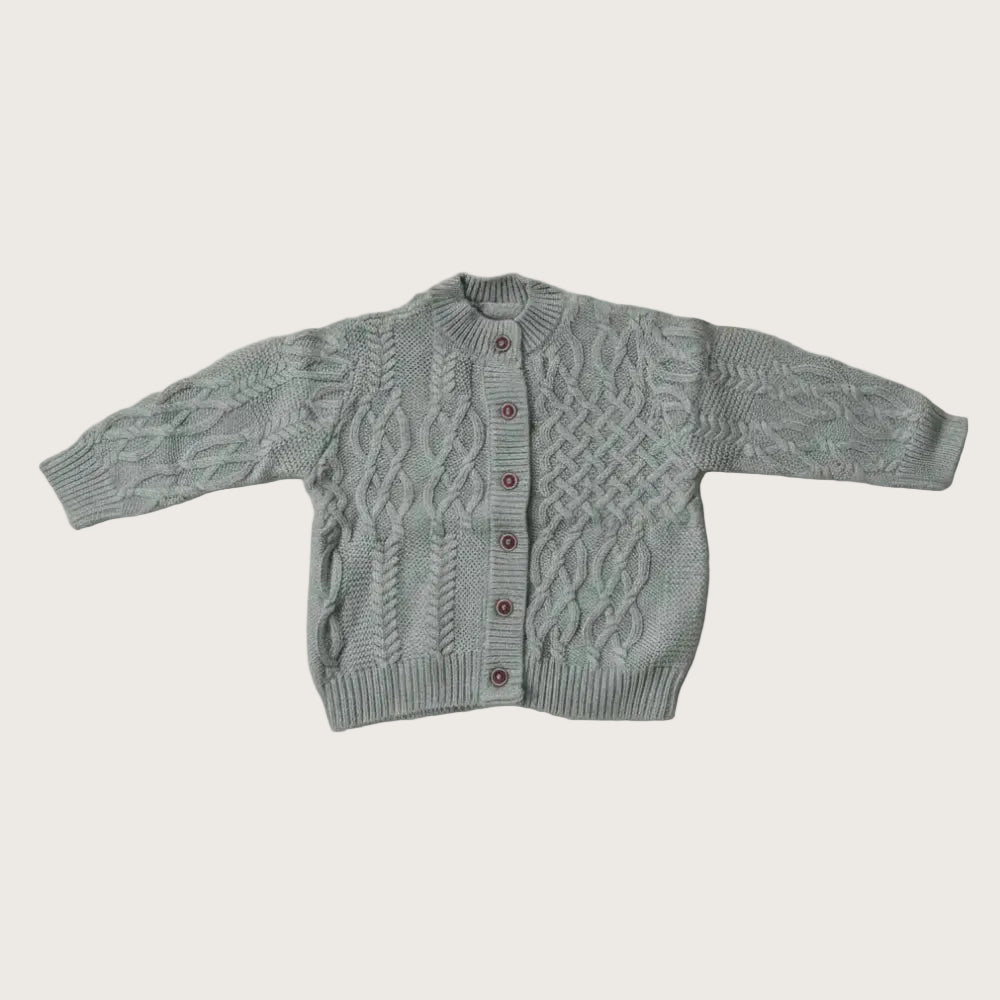 product foto van Katoenen babyvestje sage grijs met kabelpatroon 