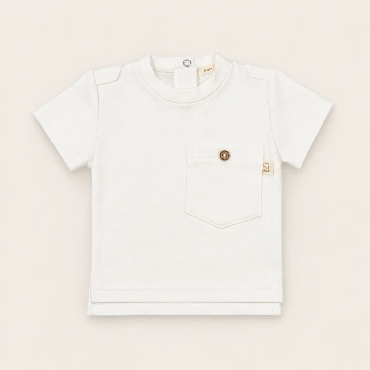 Katoenen off white baby en peuter t-shirt met zakje