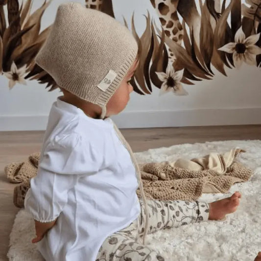 Schleifenmütze aus Merinowolle Beige - Moalie