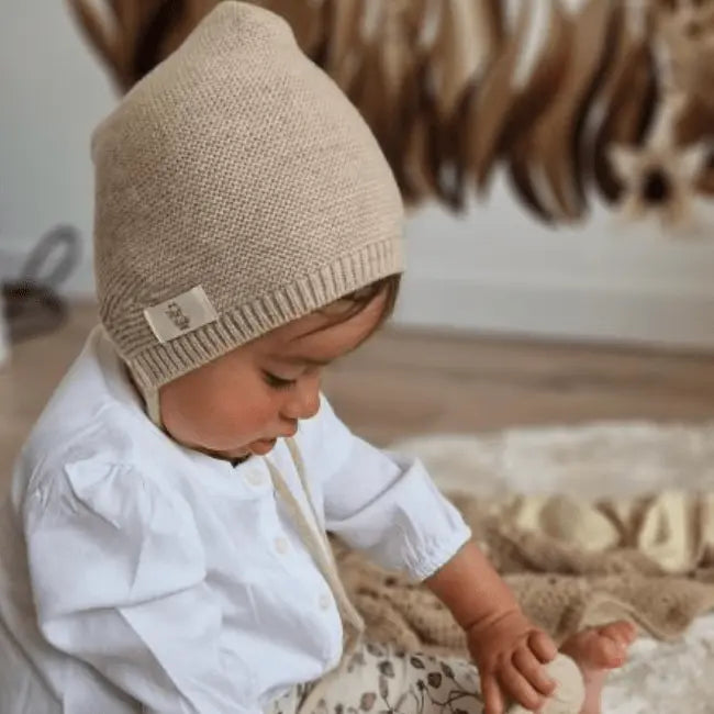 Schleifenmütze aus Merinowolle Beige - Moalie