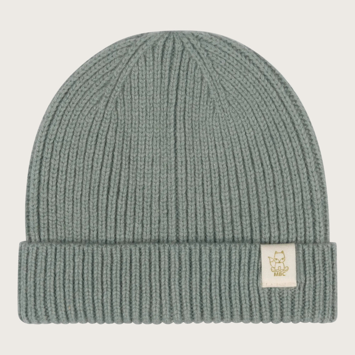 Grof gebreide babymuts van merinowol en cashmere in sage groene  kleur