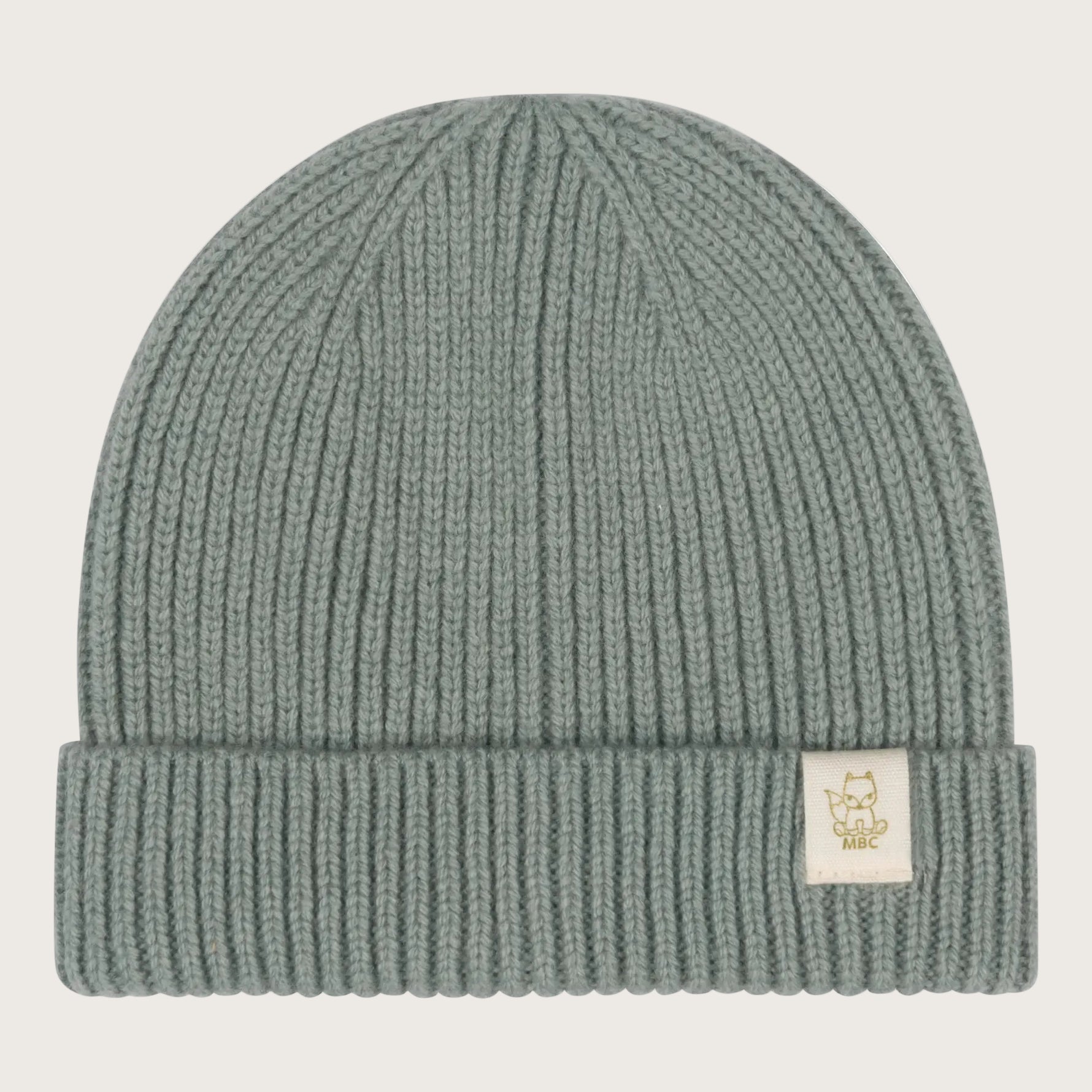 Grof gebreide babymuts van merinowol en cashmere in sage groene  kleur