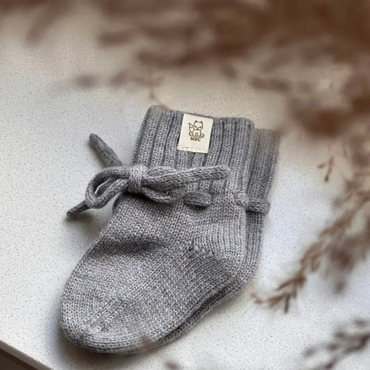 Graue Merinowolle Baby Hausschuhe Ash - Moalie