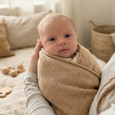 Merino Pointelle babydeken Apricot — machinewasbare wollen babydeken merinowol in warme abrikoostint
