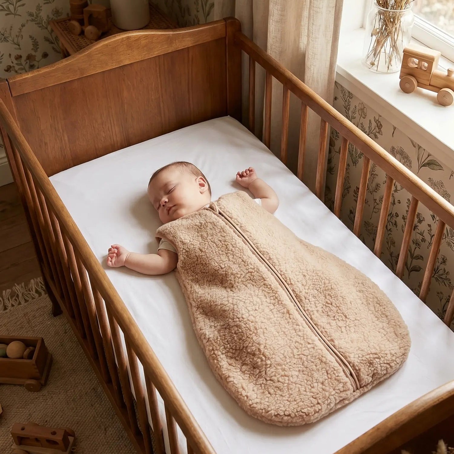 slapende baby in merinowollen slaapzak van Moalie