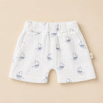 Mousseline short met zeilboot print 