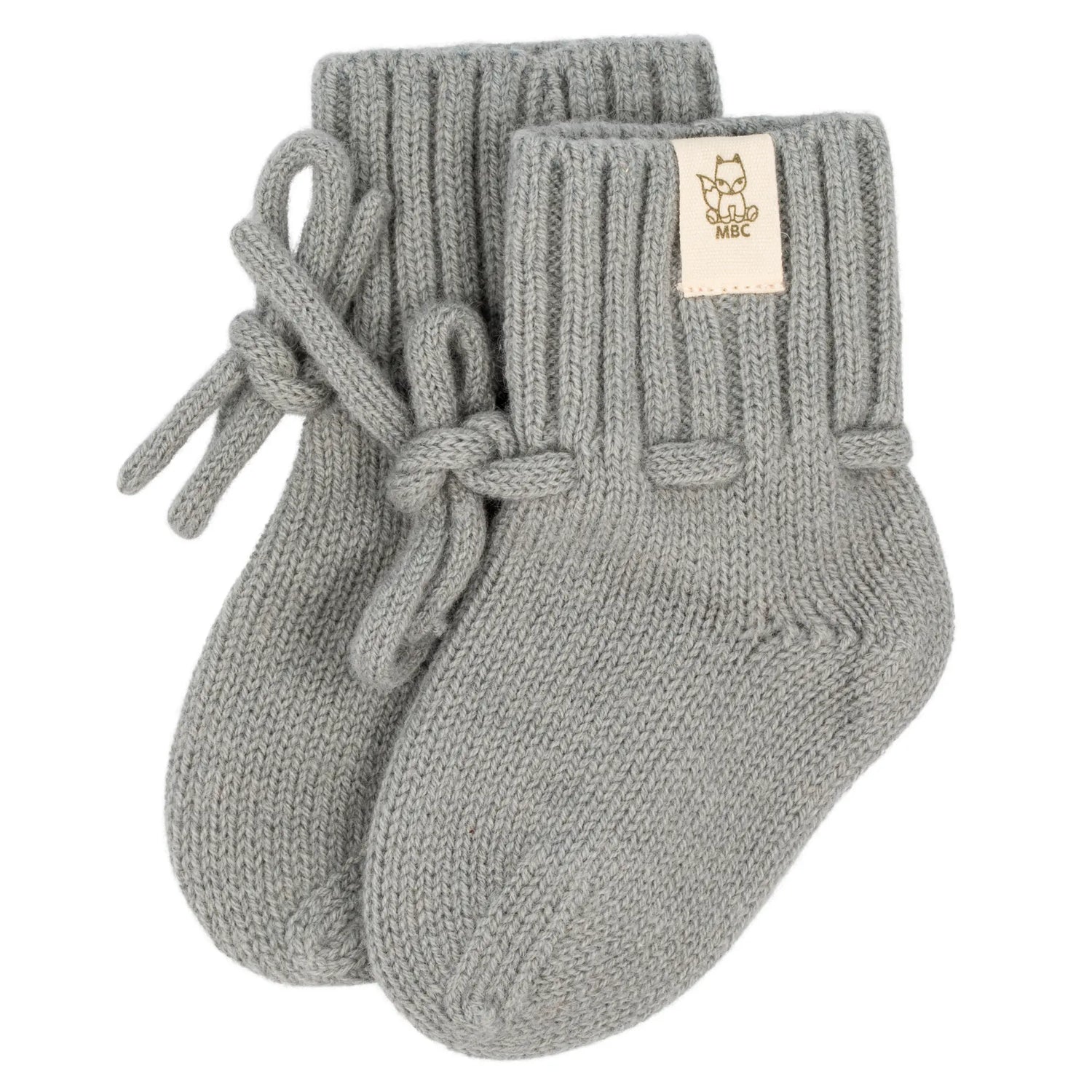 Light sage (grijs/groen) merinowollen baby slofjes 