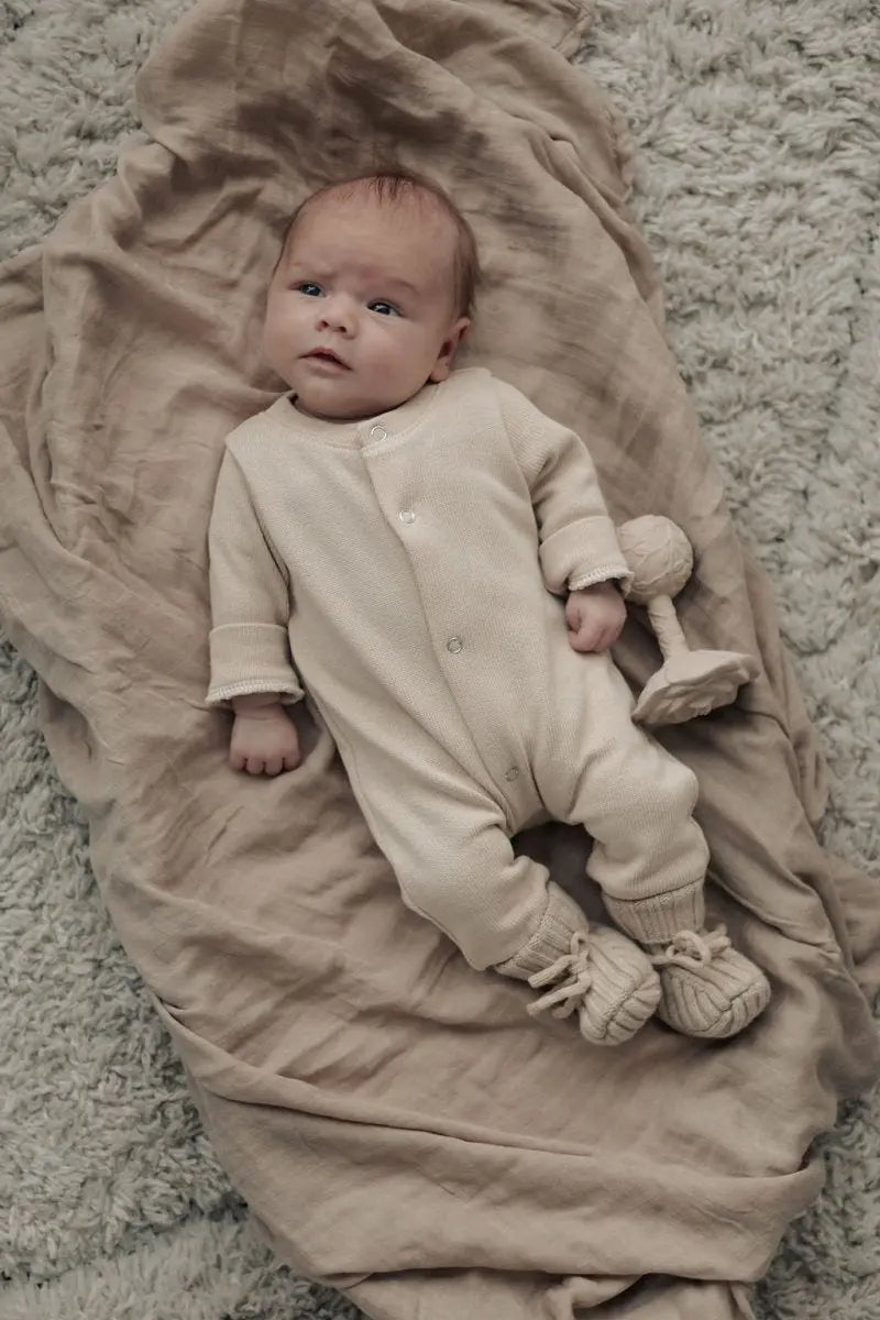 Neugeborene Hausschuhe aus Merinowolle Beige - Moalie