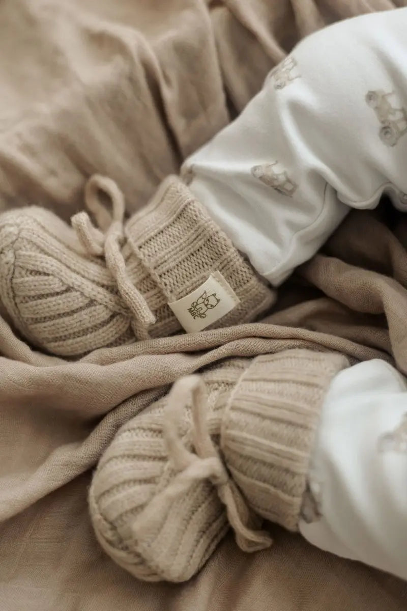 Neugeborene Hausschuhe aus Merinowolle Beige - Moalie