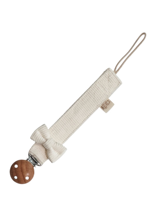 Off white speenkoord met strik van ribstof