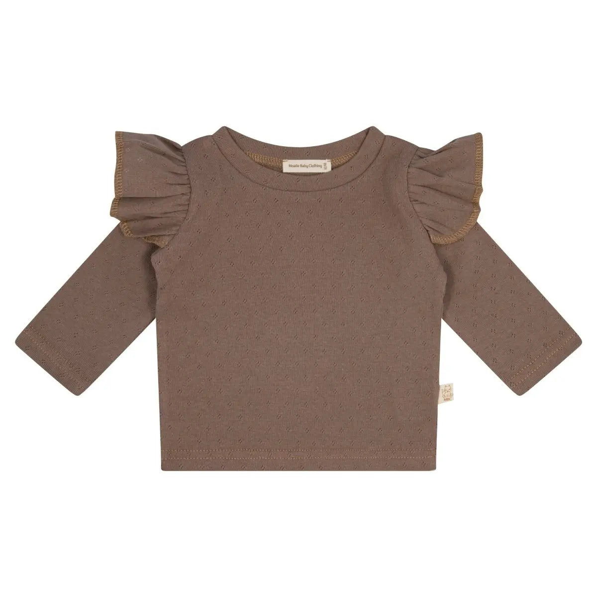 Pointelle Ruffle Shirt Mocha - Moalie
