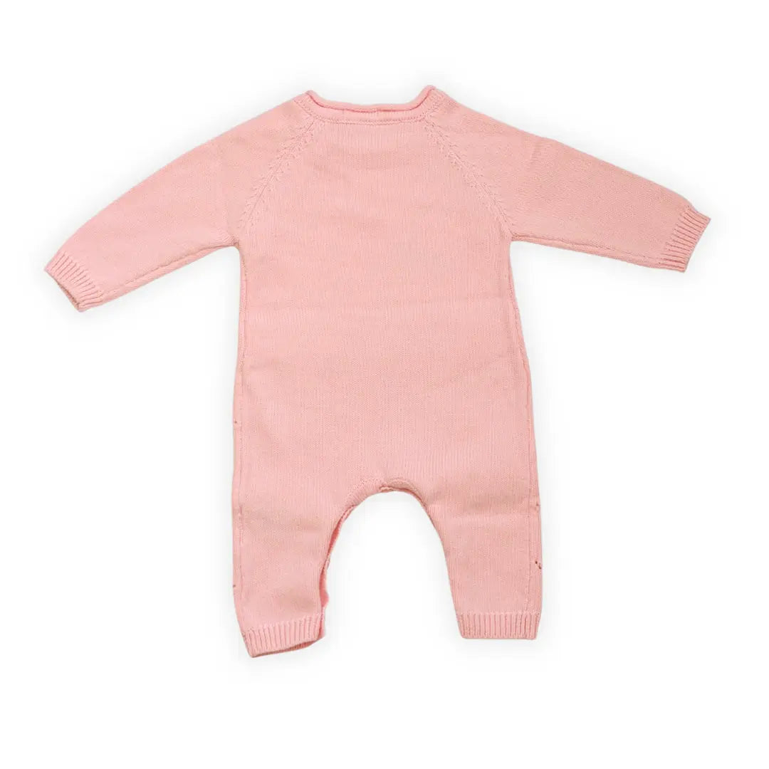 Gebreid pointelle boxpakje van roze katoen- achterkant