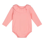 Romper met ruffle kraagje – zacht katoen in roze, geel & groen Moalie