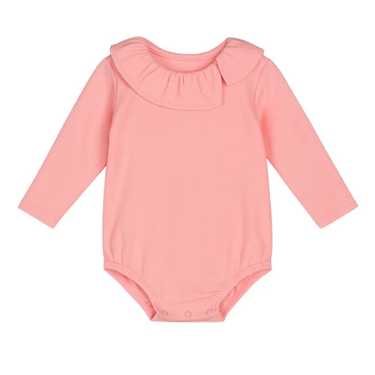 Strampler mit Rüschenkragen - weiche Baumwolle in rosa, gelb & grün Moalie