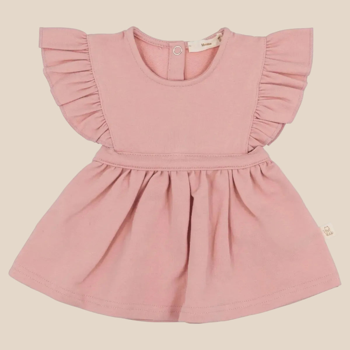 Roze jurkje met ruffels en strik op achterkant 