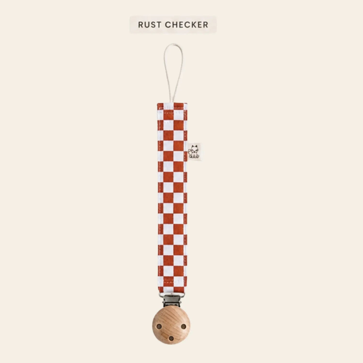 Speenkoord Checkers – terracotta – katoen met houten clip